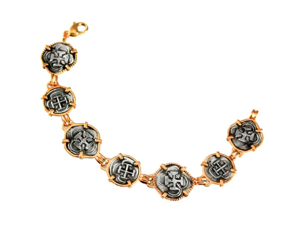 Atocha Silver Replica Coin Bracelet with 3 Alternating Coin Links 